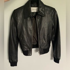 Aritzia Babaton Cropped Leather Bomber Jacket Size XXS